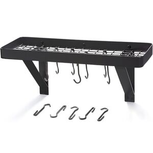 Old Dutch International Wall Mount "Bookshelf" Pot Rack w/Grid And 8 Hooks